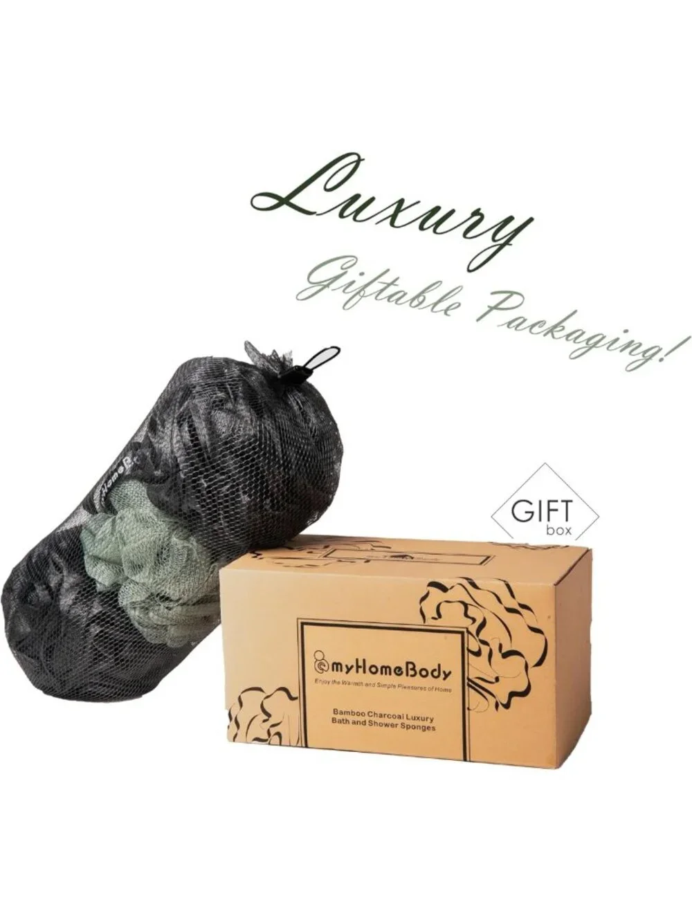 Exfoliating Shower Pouf 3-Pack - Charcoal & Sage Green Loofah Sponge Set for